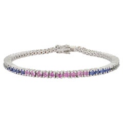 5.5 Ct Natural Multi Sapphire Modernist Tennis Bracelet in 925 Sterling Silver