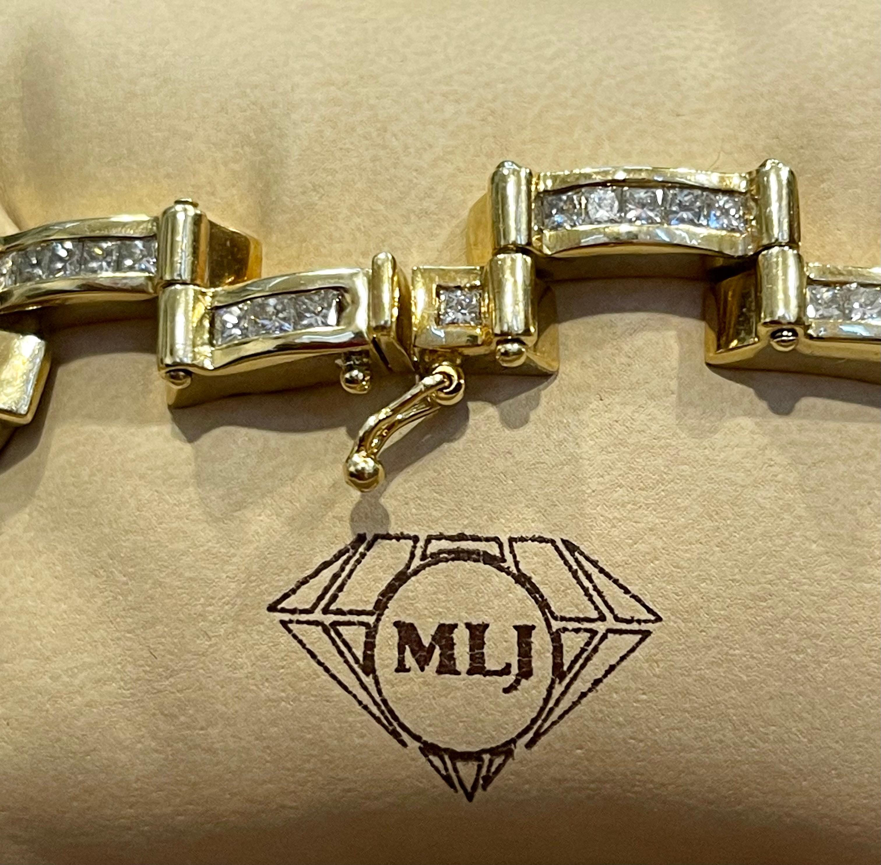 5.5 Ct Princess Cut Diamond Metro Women 18 Kt Yellow Gold Diamond Bracelet For Sale 6