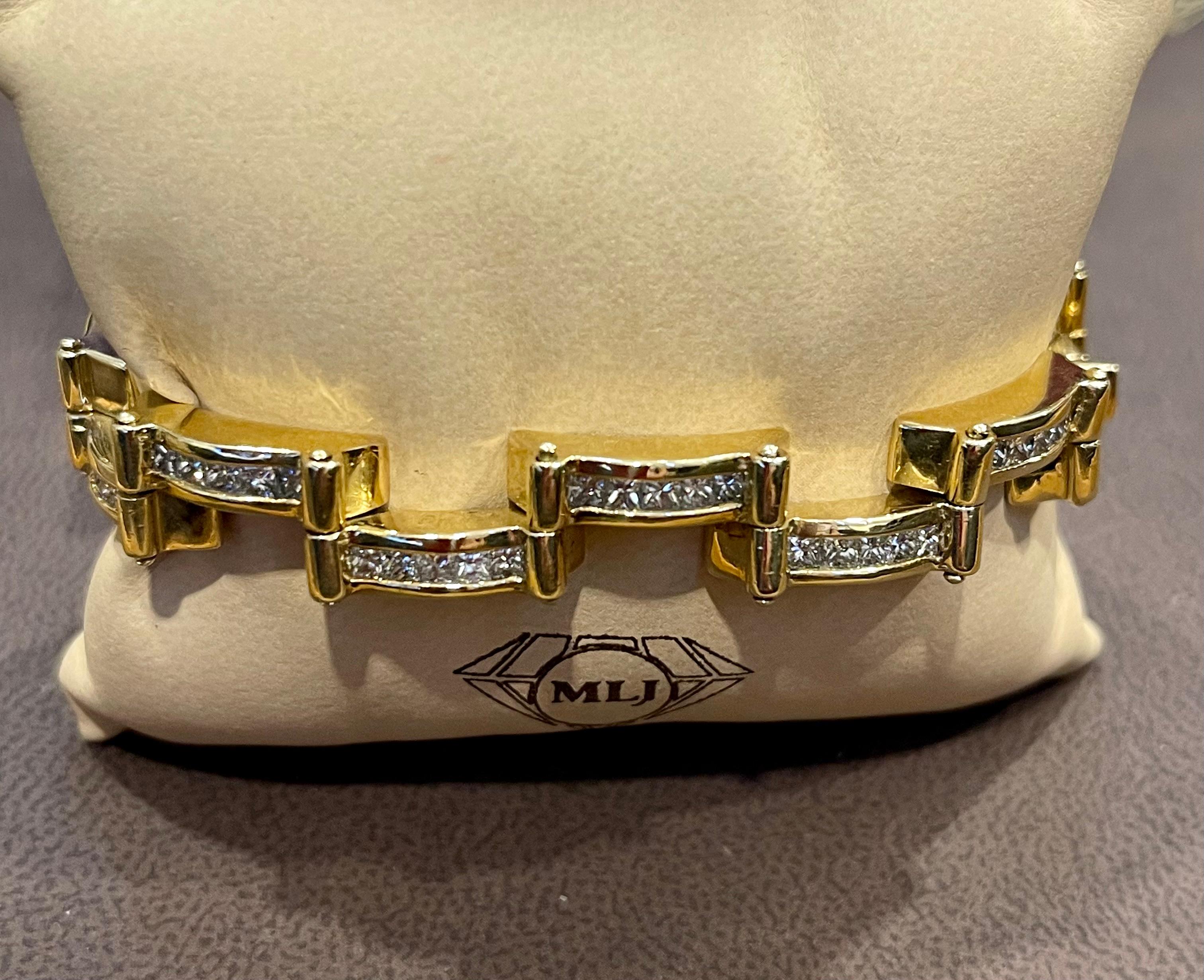 5.5 Ct Princess Cut Diamond Metro Women 18 Kt Yellow Gold Diamond Bracelet For Sale 7