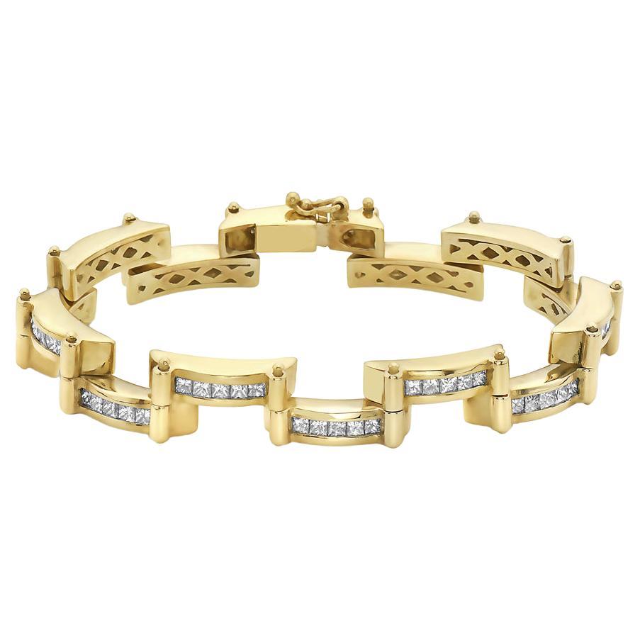 Bracelet Metro en or jaune 18 carats avec diamants taille princesse de 5,5 carats pour femmes