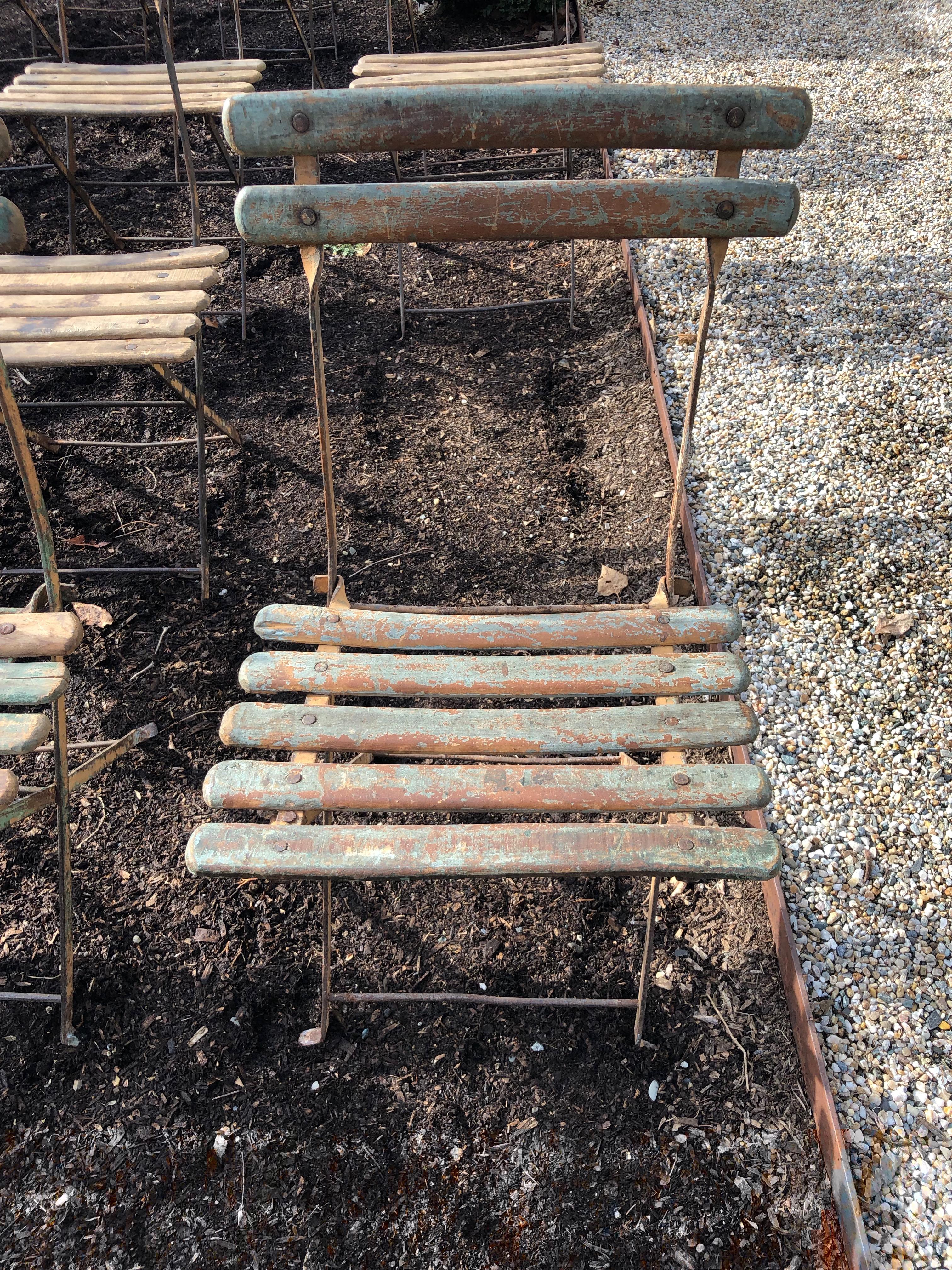 55 Folding French Bistro Chairs in Oak and Wrought Iron 6