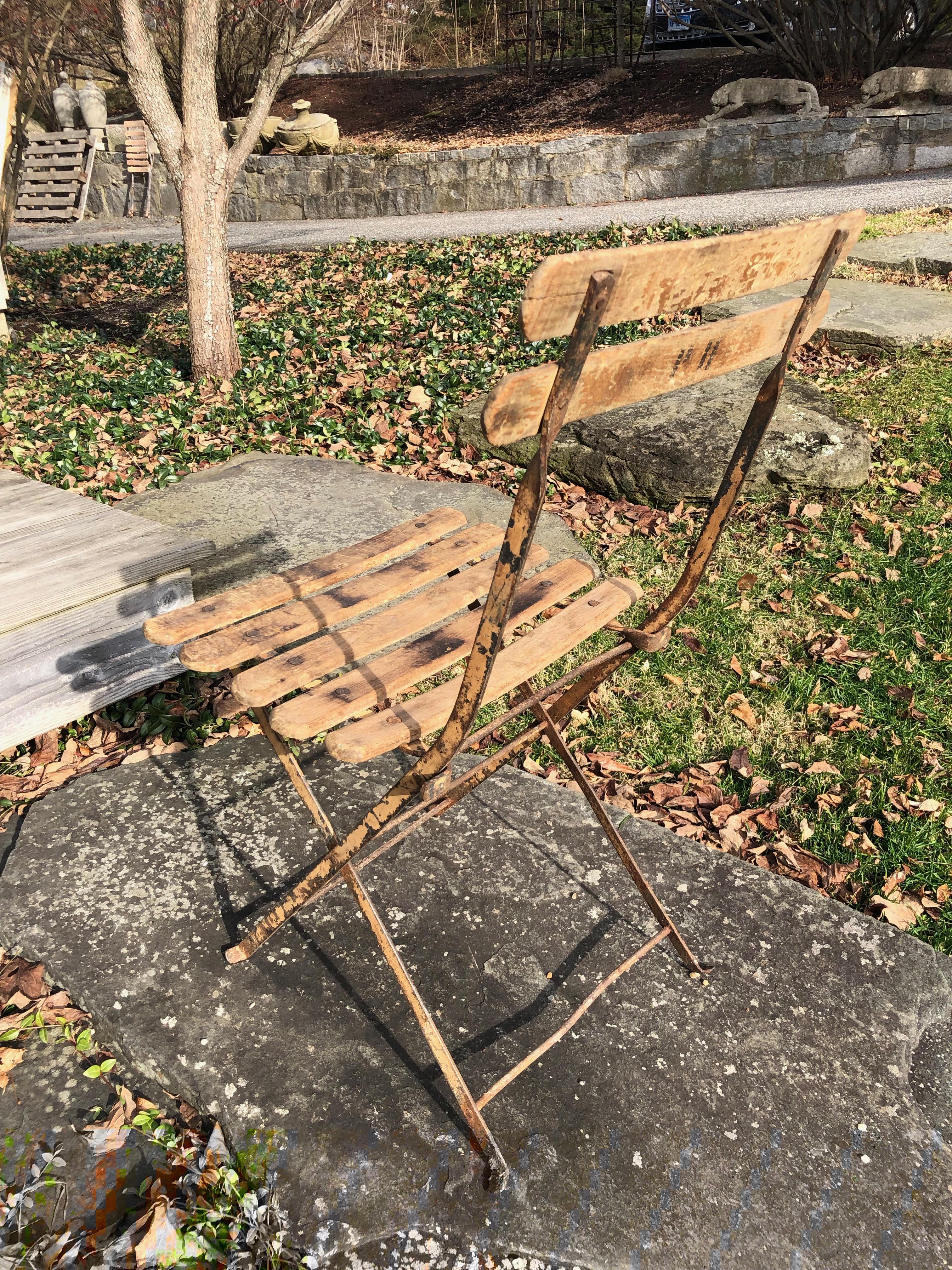 Hand-Crafted 55 Folding French Bistro Chairs in Oak and Wrought Iron
