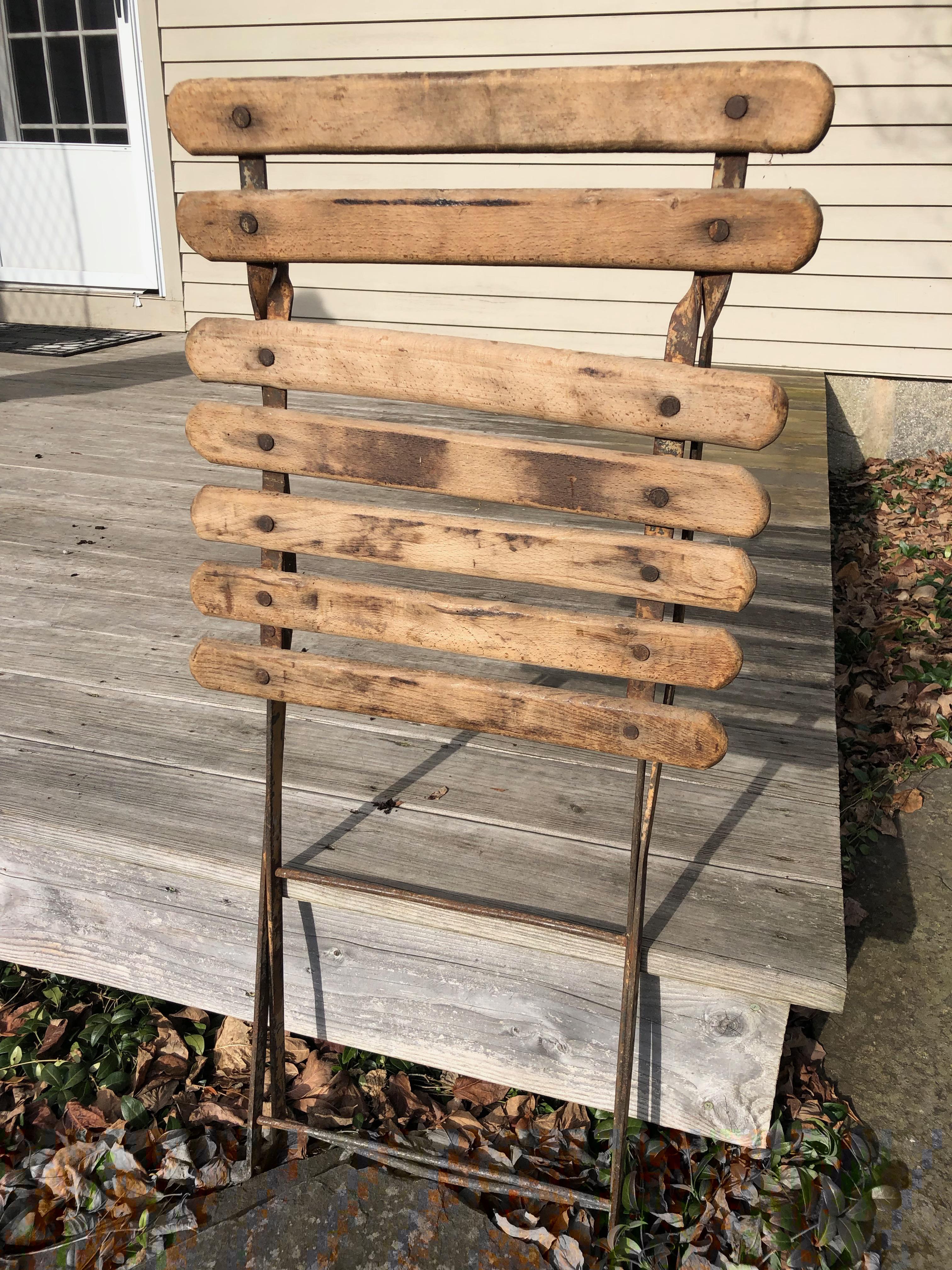 55 Folding French Bistro Chairs in Oak and Wrought Iron 1
