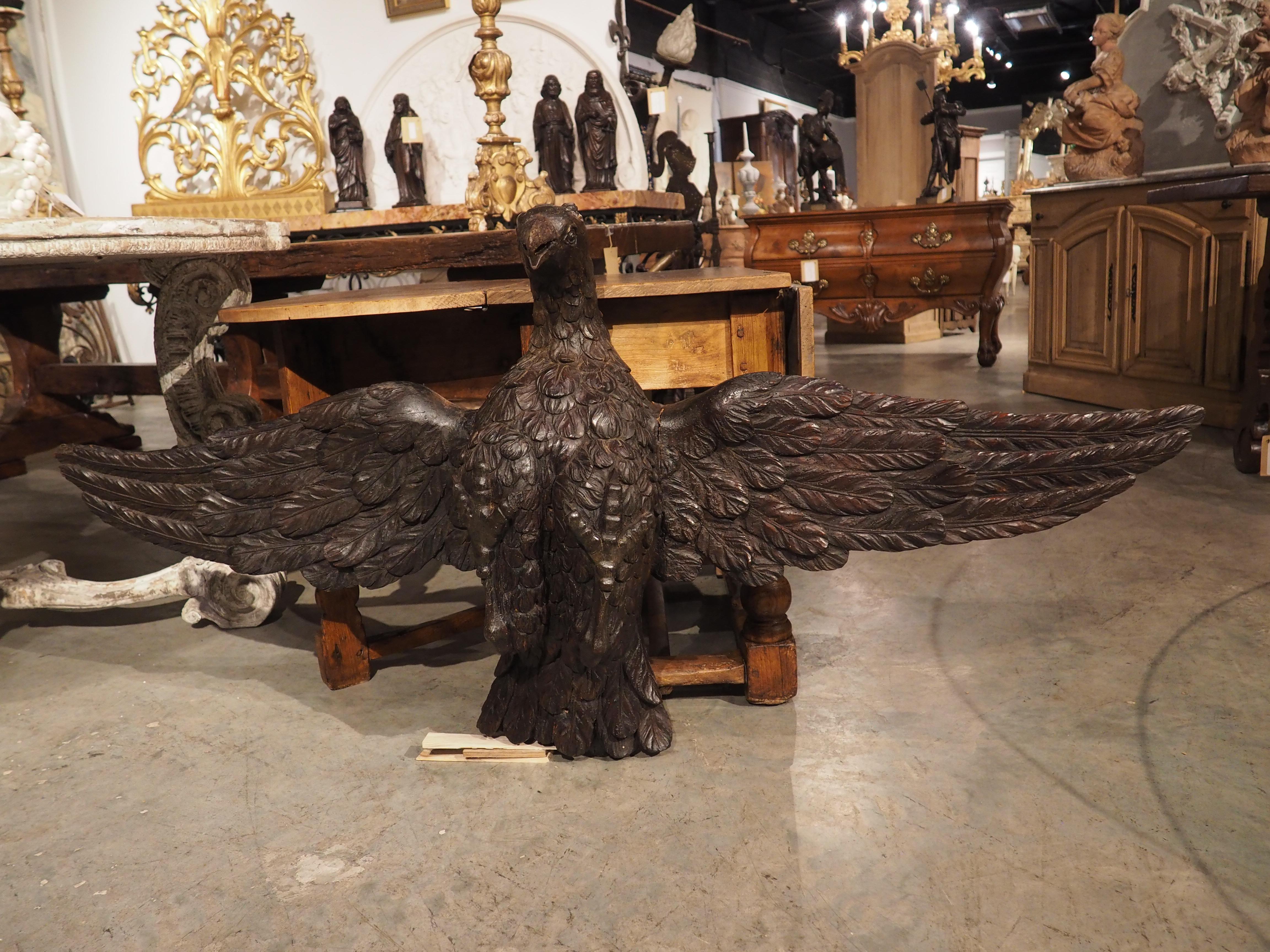 Aigle ancien en bois sculpté de 5,5 pieds de large provenant de France, vers 1810 en vente 11