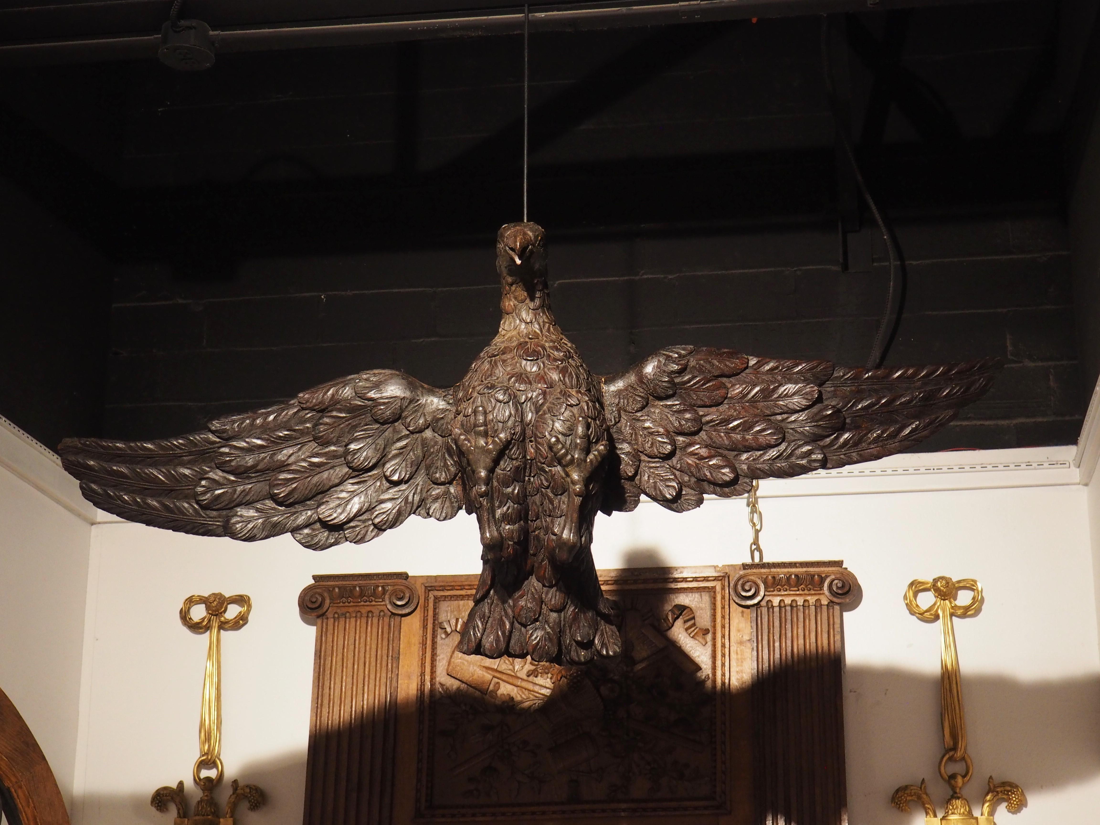 Empire Wide Antique Carved Wooden Eagle from France, Circa 1810 For Sale