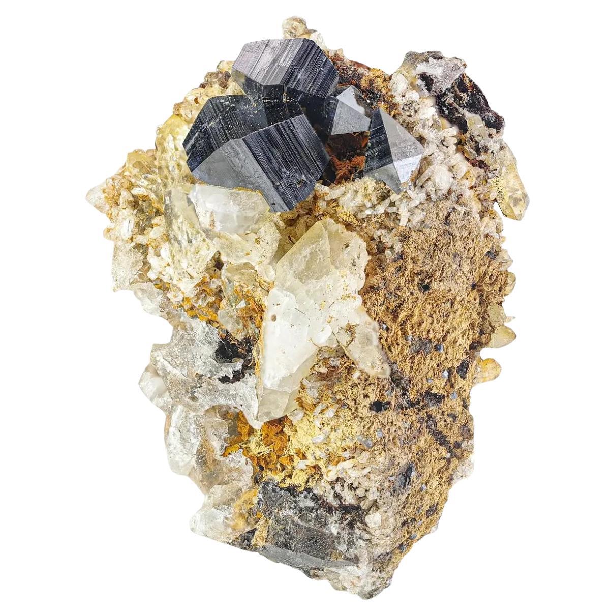 55 gramos de magnífico grupo de cristales de anatasa de brillo metálico sobre matriz procedentes de Pakistán