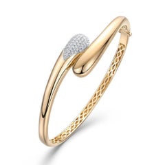55 Halo Diamond 14K (or 18k upon request) Yellow Gold Bangle Bracelet