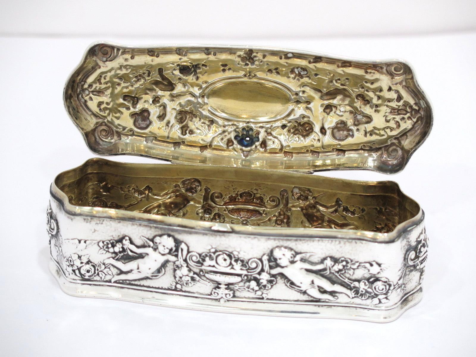 Sterling Silver Gorham Antique Cherubs Roses Box In Good Condition In Brooklyn, NY