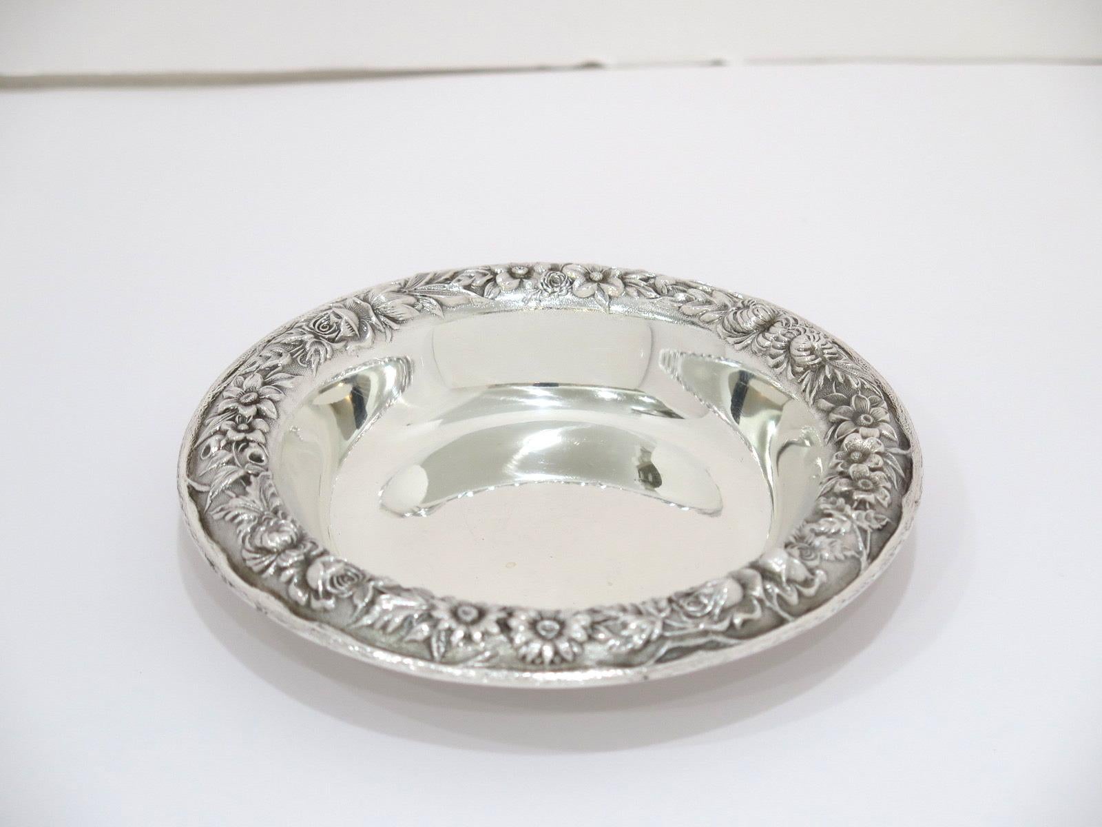 American Sterling Silver S. Kirk & Son Vintage Floral Repousse Serving Plate