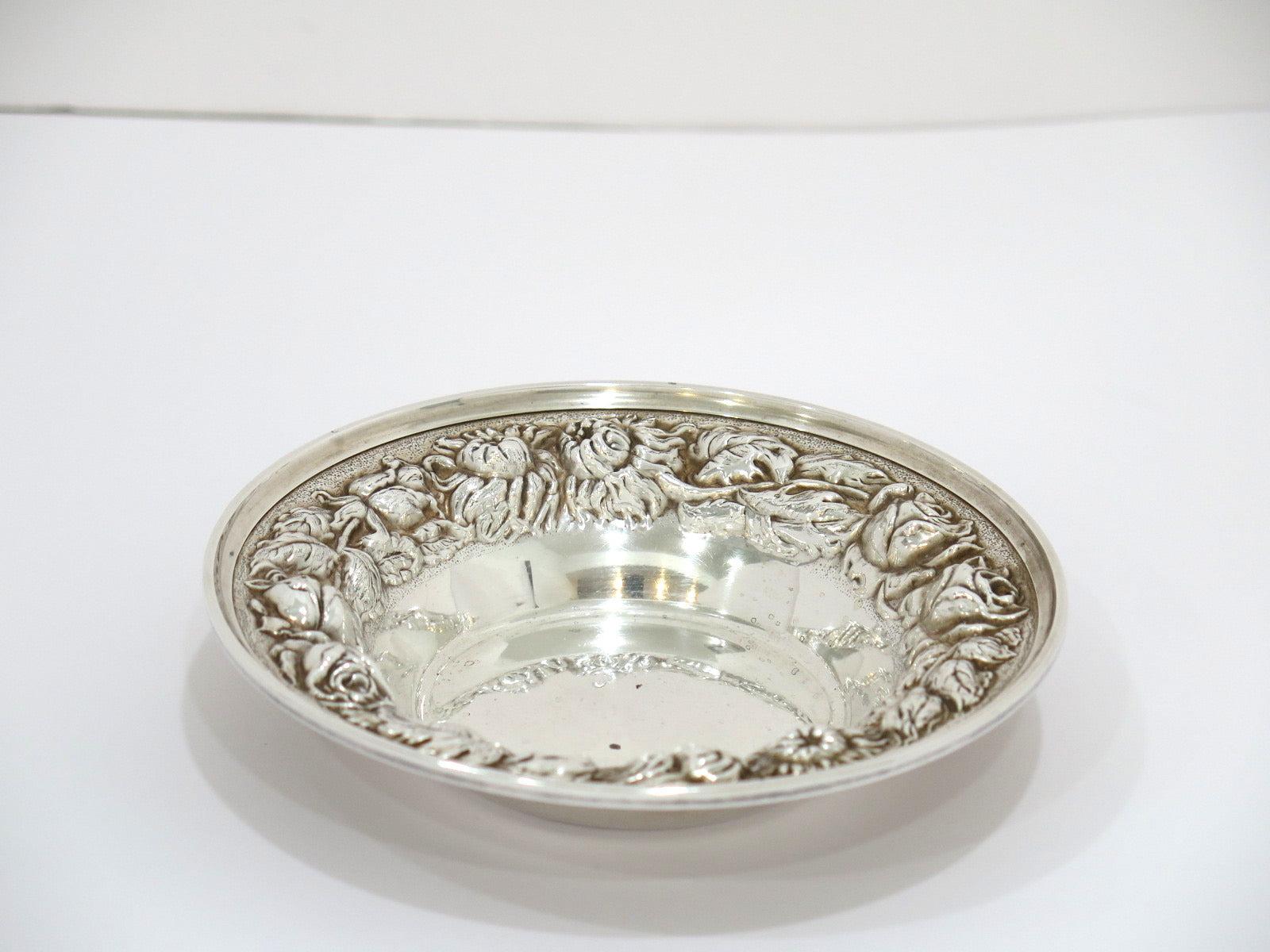 American 5.5 in - Sterling Silver Stieff Antique Floral Repousse Candy Nut Dish