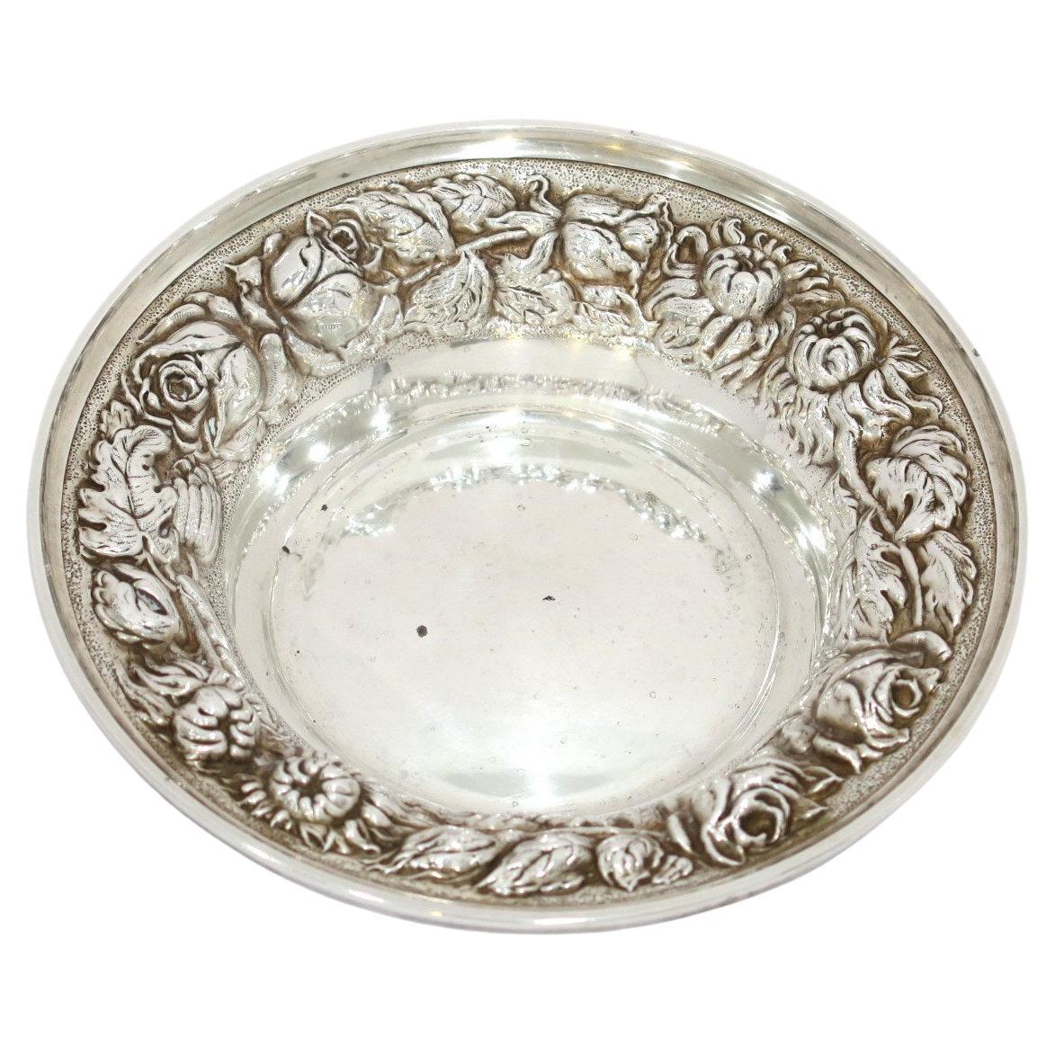 5.5 in - Sterling Silver Stieff Antique Floral Repousse Candy Nut Dish