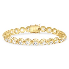 14k Yellow Gold 7 Carat Round Diamond Illusion Setting Tennis Bracelet