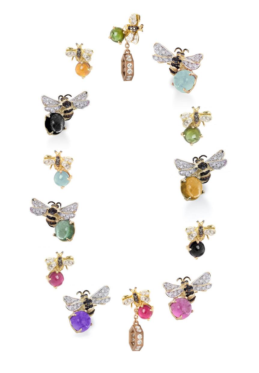 Rossella Ugolini 5.5 Karat Pink Tourmaline 18K Gold Diamonds Bees Stud Earrings For Sale 10