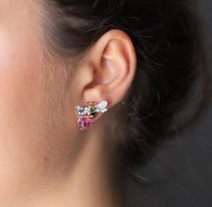 Rossella Ugolini 5.5 Karat Pink Tourmaline 18K Gold Diamonds Bees Stud Earrings