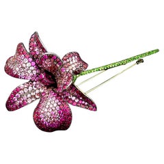5.5’ Long Orchid Brooch in 18K Gold by Andre Marcha