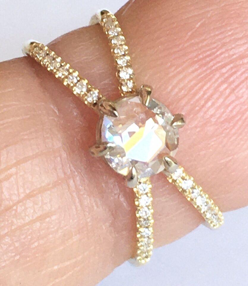 5,5 mm Rose Cut Diamond Unique Diamonds Verlobung Handmade 14k Micro Pave' im Angebot 1
