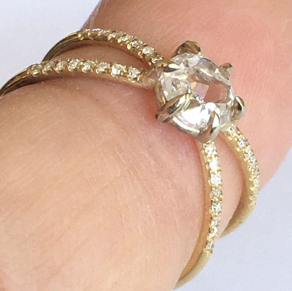 5.5 mm Rose Cut Diamond Unique Diamond Engagement Handmade 14k Micro Pave' For Sale 3
