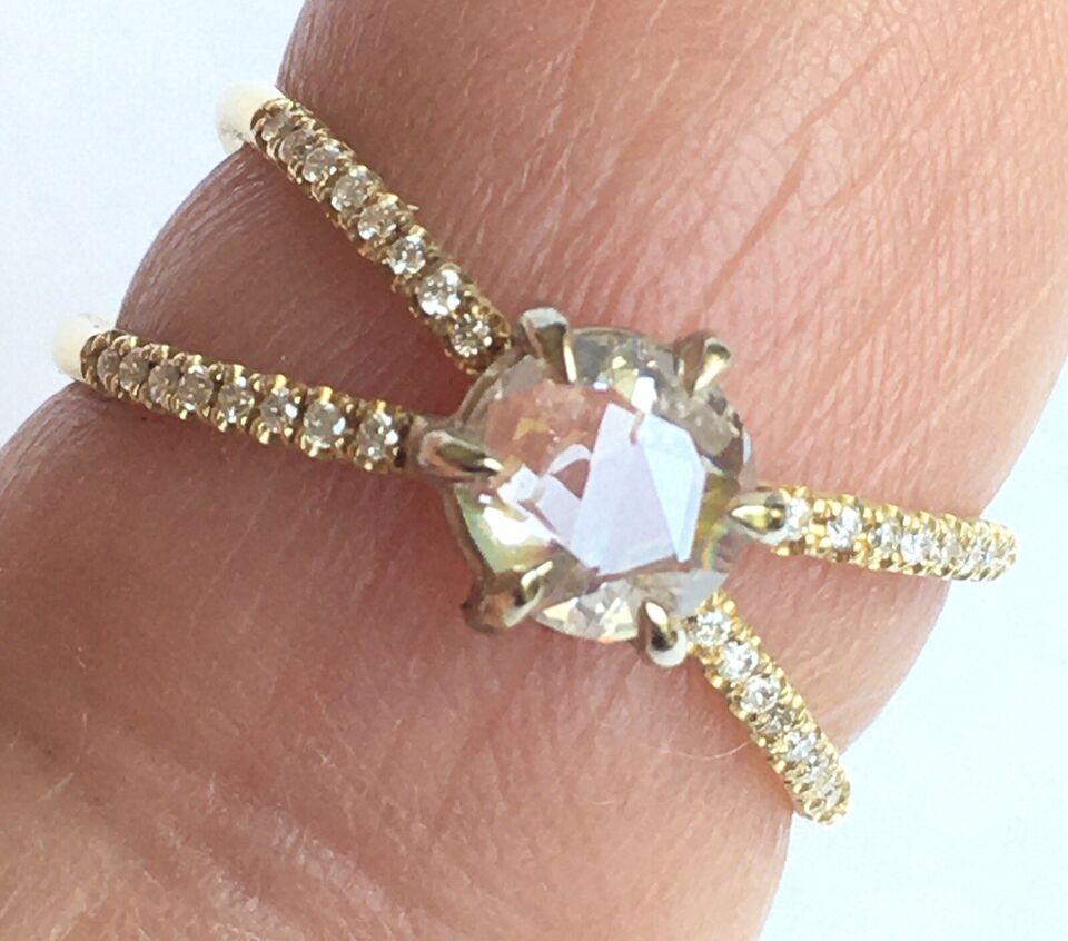 5.5 mm Rose Cut Diamond Unique Diamond Engagement Handmade 14k Micro Pave' For Sale 4