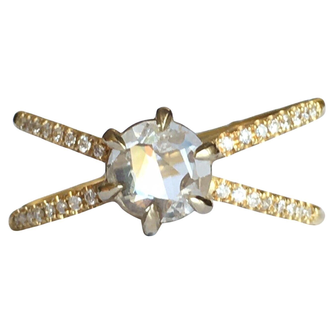 5,5 mm Rose Cut Diamond Unique Diamonds Verlobung Handmade 14k Micro Pave' im Angebot