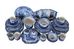 55 Pc English Spode Flow Blue Italian Transferware Dinner Serving Set 1816