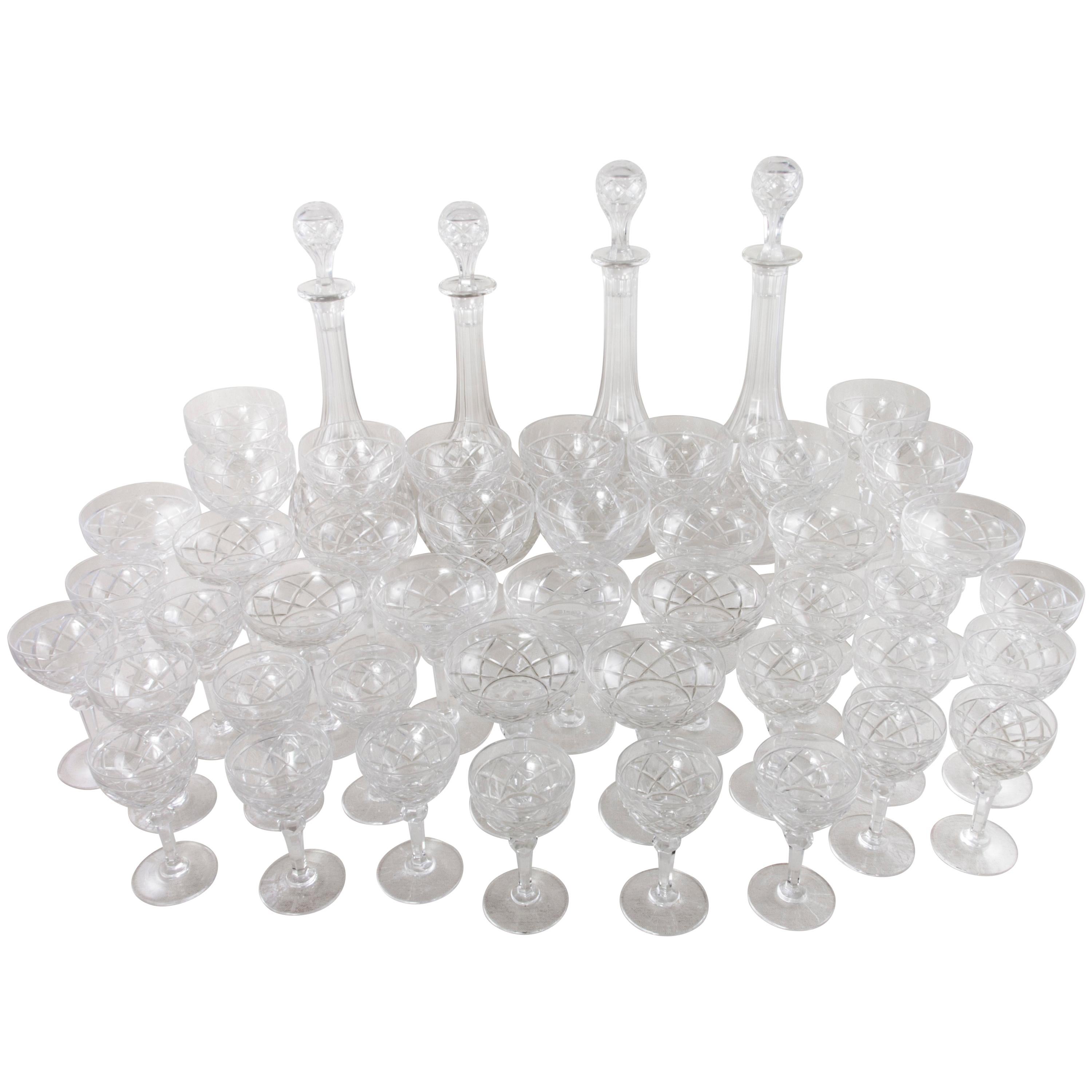 55-Piece Set French Baccarat Crystal Glasses, Decanters, Vases and Bowls