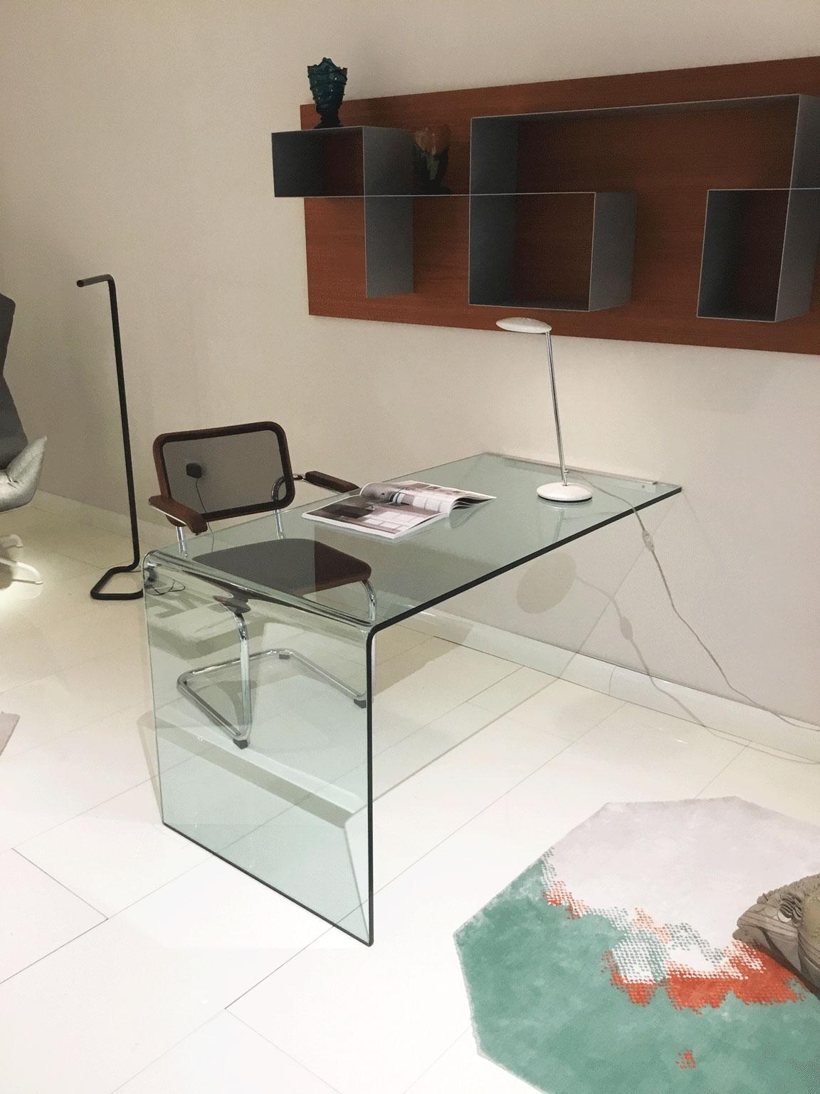 Italian Rialto L Modern Wall-Mounted Glass Desk by Fiam