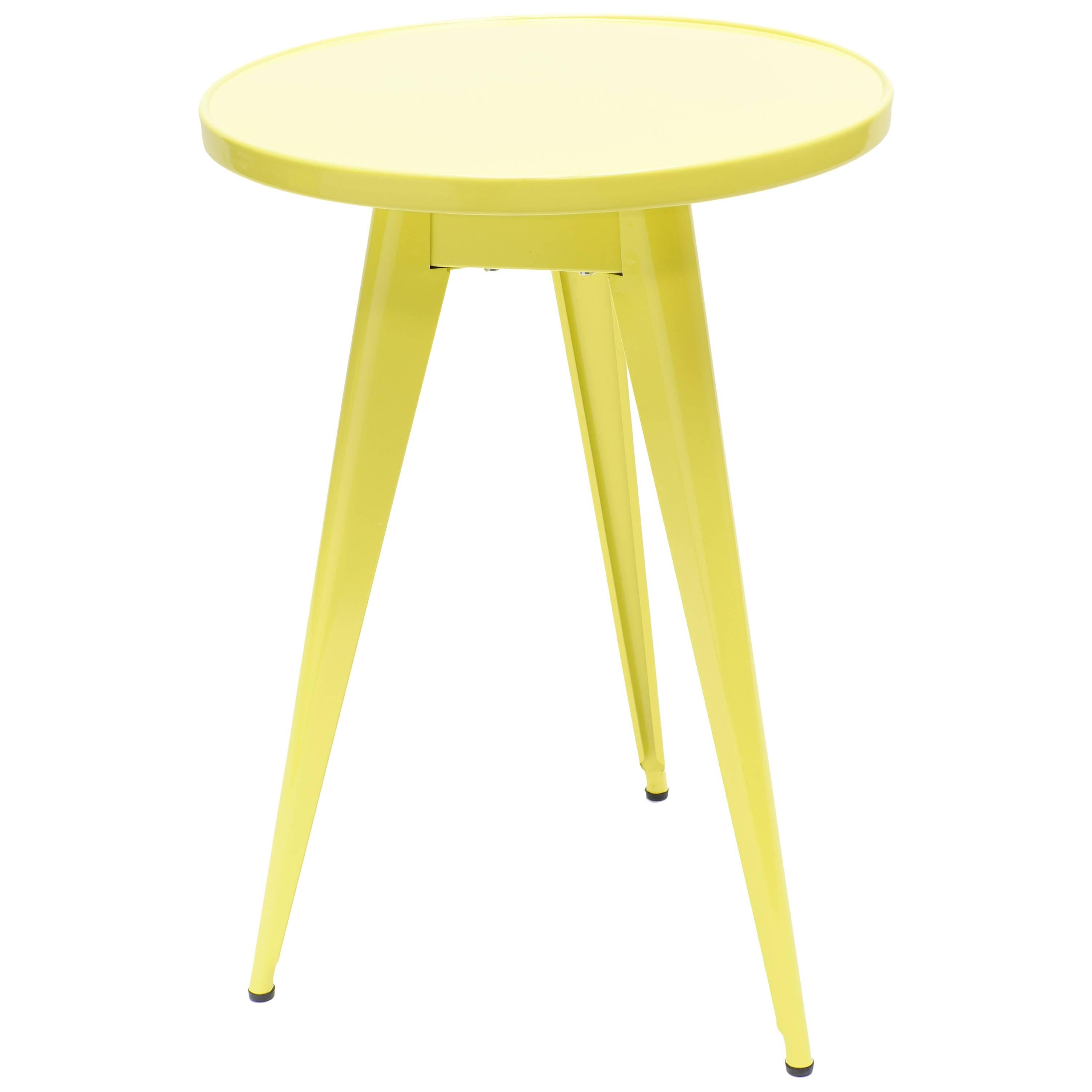 55 Round Pedestal Table in Pastel Yellow by Jean Pauchard & Tolix For Sale