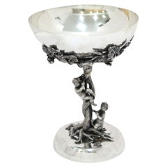 5.5" Sterling Silver Vintage Italian Cherubs On Grapevine Footed Candy Nut Dish