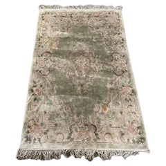 5.5' x 3.5' Deep Pile Taupe/ Green Floral Nepalese Wool/Cotton Area Rug