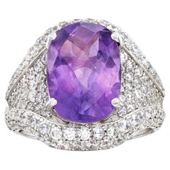 5.50 Carat Amethyst and 3.08 ctw White Zircon Ring in Sterling Silver Size 10