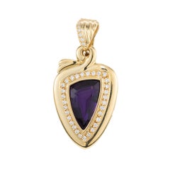 5.50 Carat Amethyst Diamond Halo Yellow Gold Pendant Enhancer
