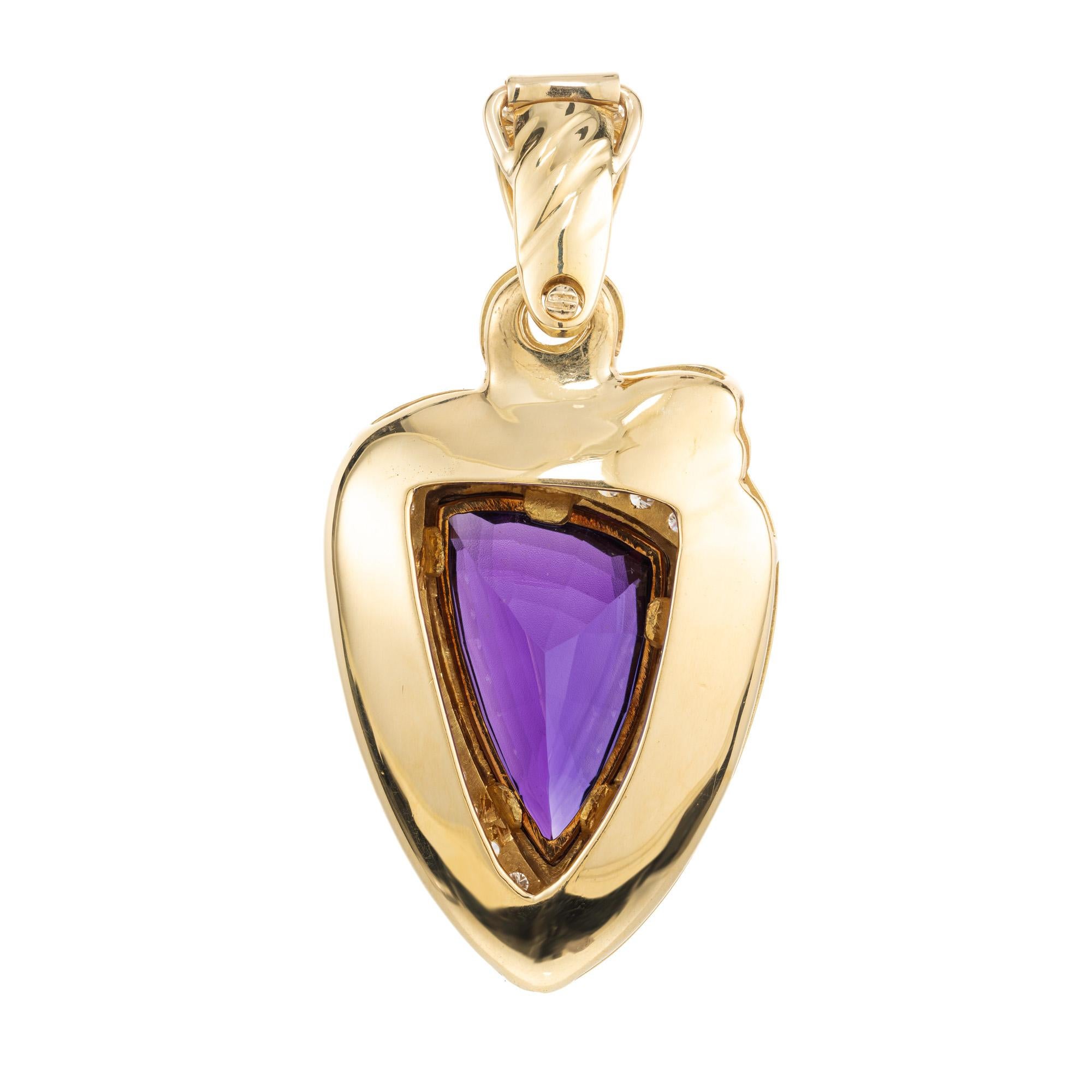 5.50 Carat Amethyst Diamond Halo Yellow Gold Pendant Enhancer In Good Condition For Sale In Stamford, CT