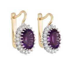 5.50 Carat Amethyst Diamond Two Tone Gold Halo Earrings