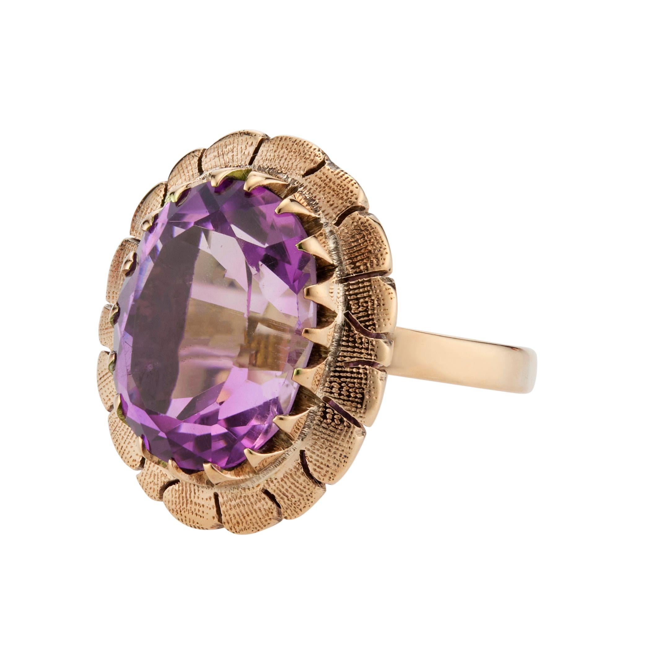 Oval Cut 5.50 Carat Amethyst Rose Gold Art Deco Ring For Sale