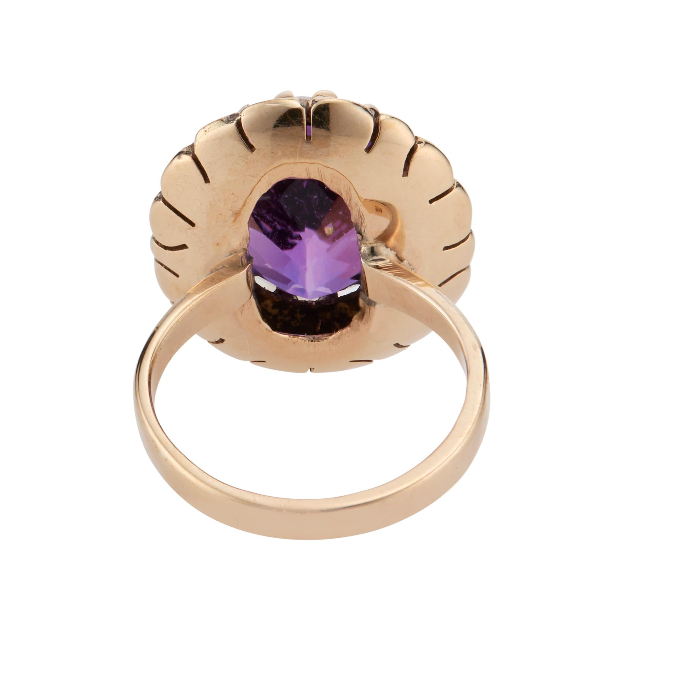 5.50 Carat Amethyst Rose Gold Art Deco Ring In Good Condition For Sale In Stamford, CT