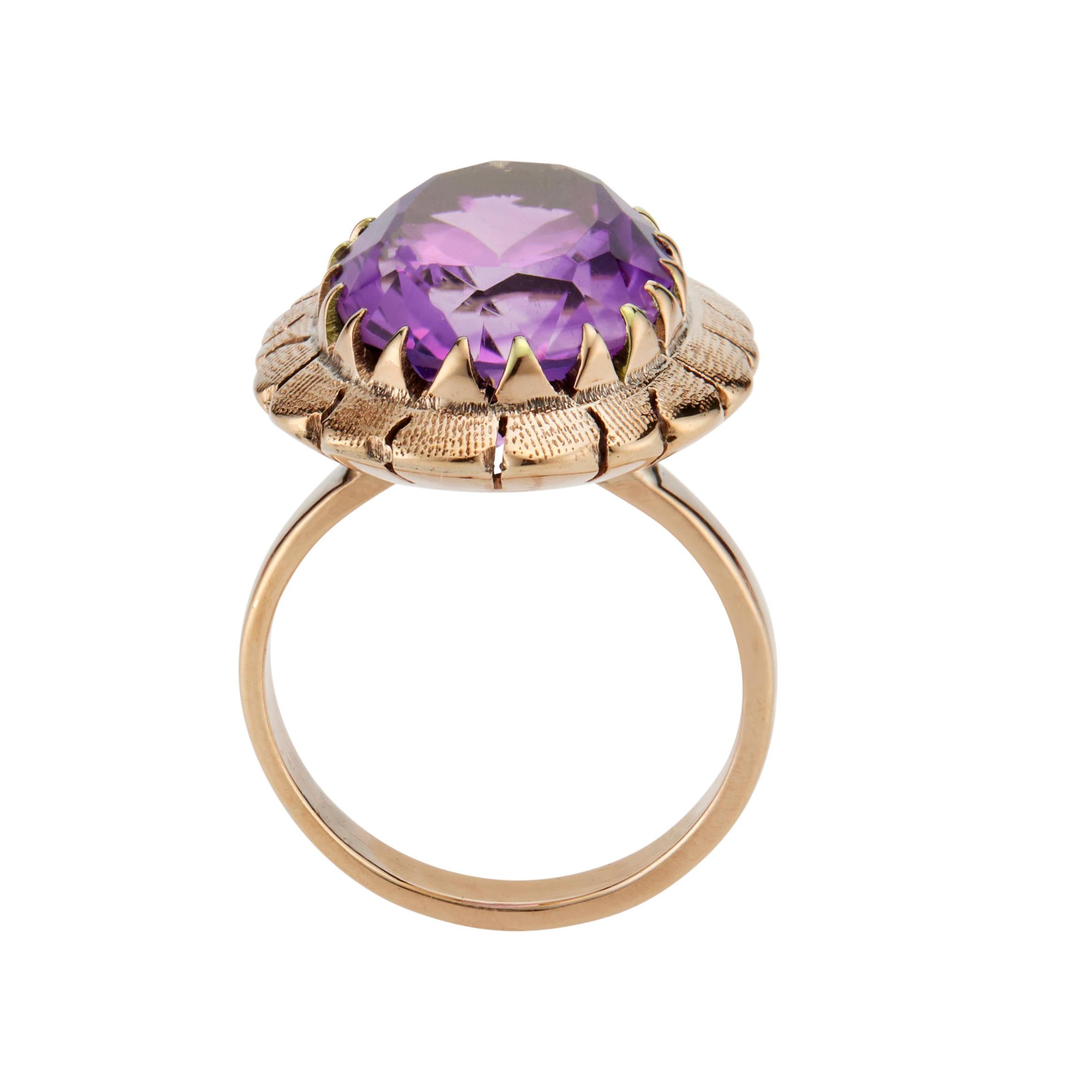 Women's 5.50 Carat Amethyst Rose Gold Art Deco Ring For Sale