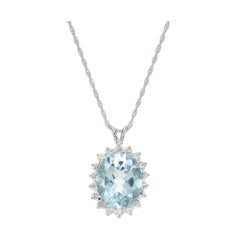 5.50 Carat Aquamarine Diamond White Gold Pendant Necklace
