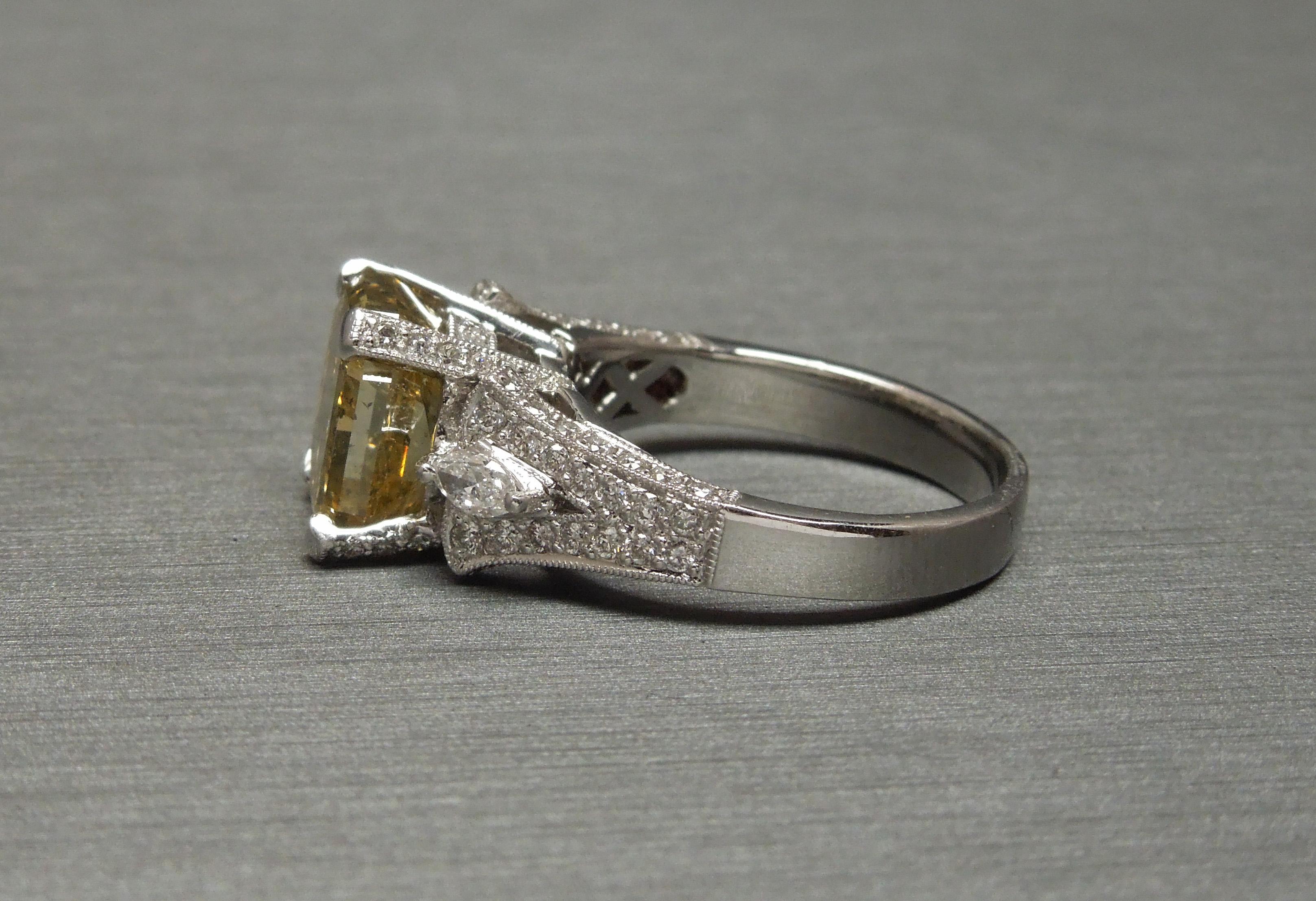5.50 Carat Asscher Cut Golden Canary G.I.A. Diamond Ring  For Sale 4