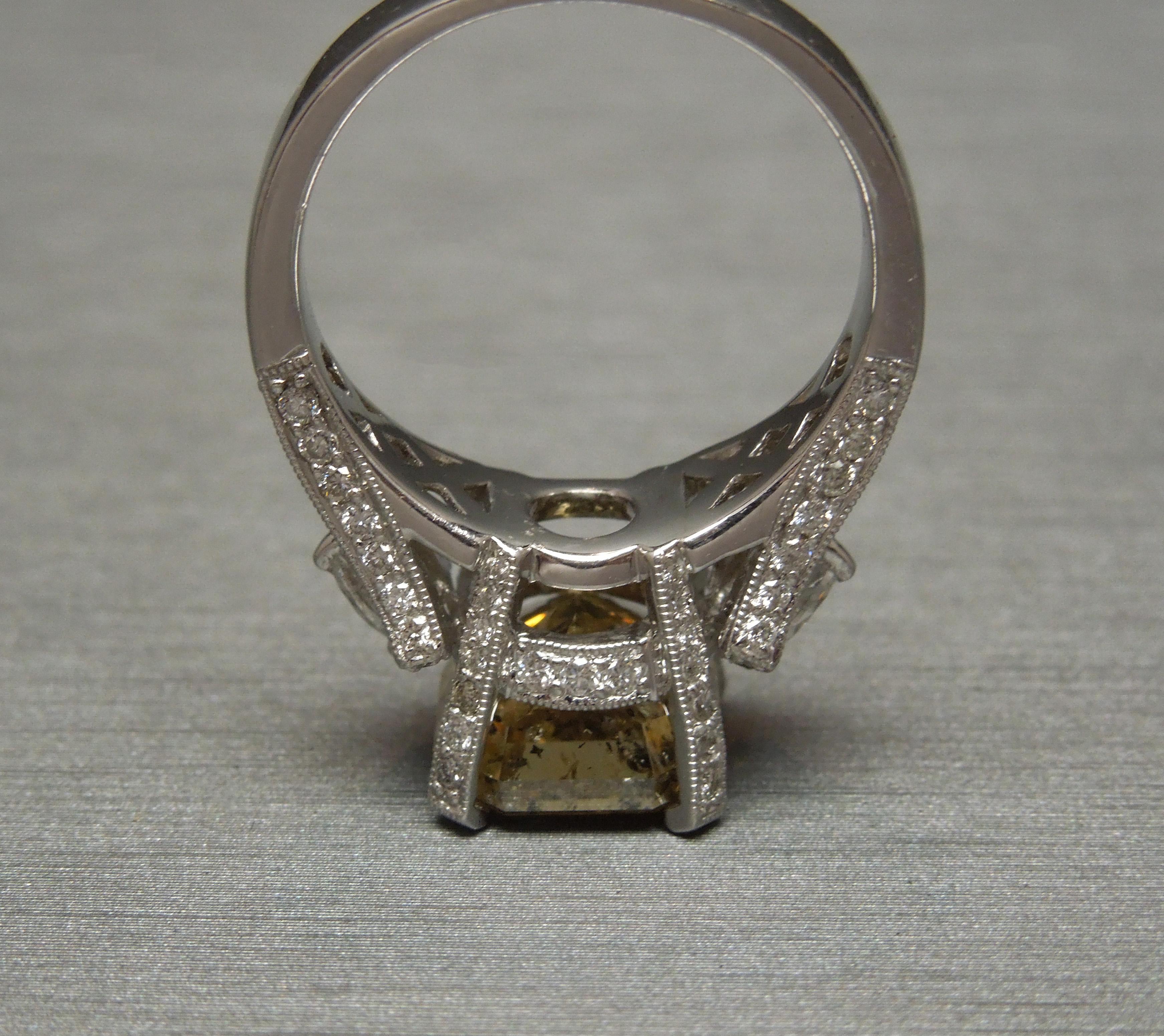 5.50 Carat Asscher Cut Golden Canary G.I.A. Diamond Ring  For Sale 6