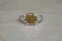 5.50 Carat Asscher Cut Golden Canary G.I.A. Diamond Ring 