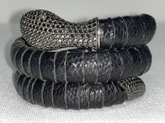 Black Pavé Diamond, Leather Snake Bracelet