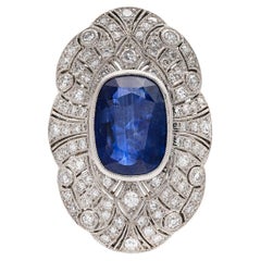 Bague en saphir bleu de 5,50 carats et diamant de 0,80 carat en platine