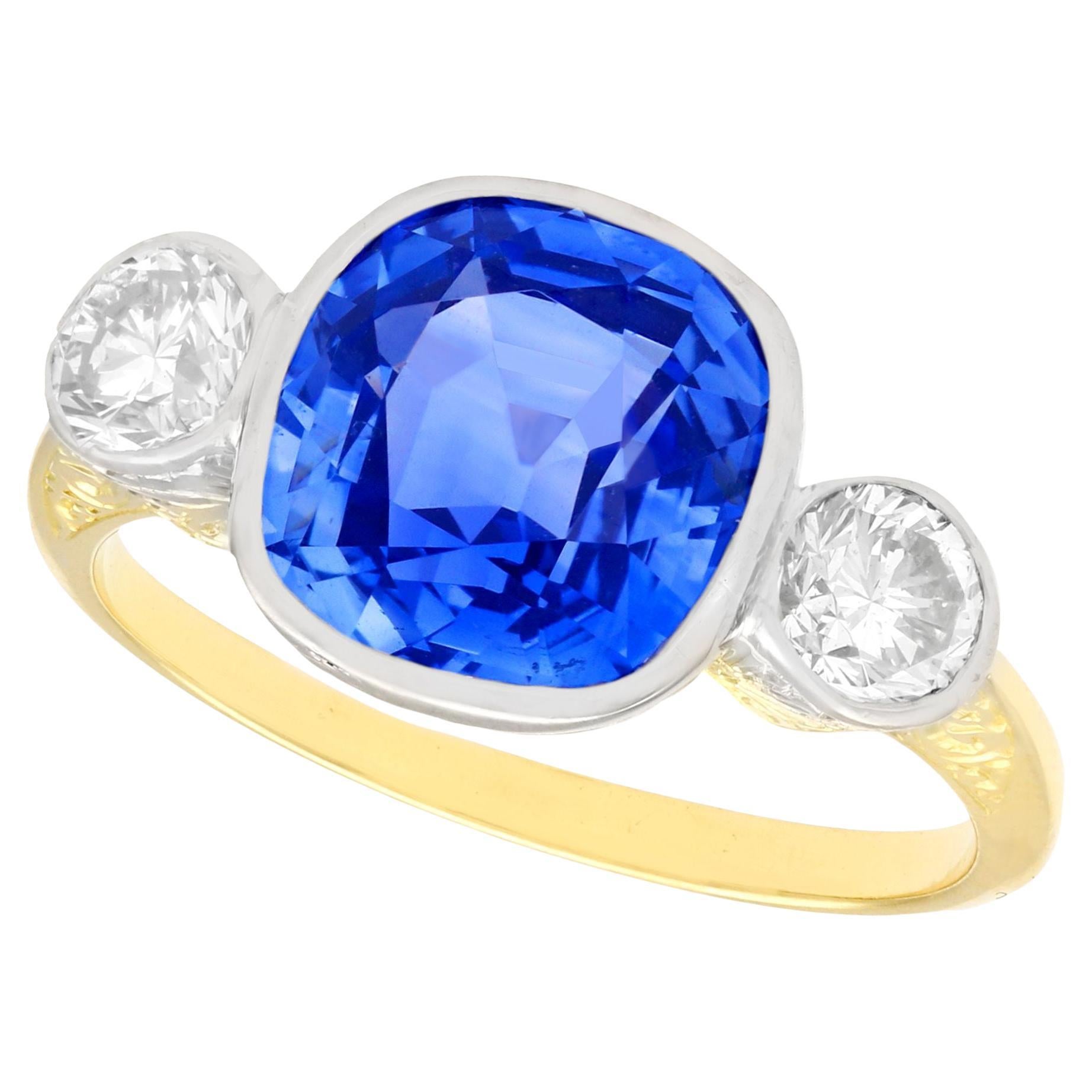5.50 Carat Ceylon Sapphire and Diamond Yellow Gold Cocktail Ring