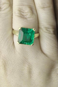 5.50 Carat Square Cut Colombian Emerald Solitaire Ring 