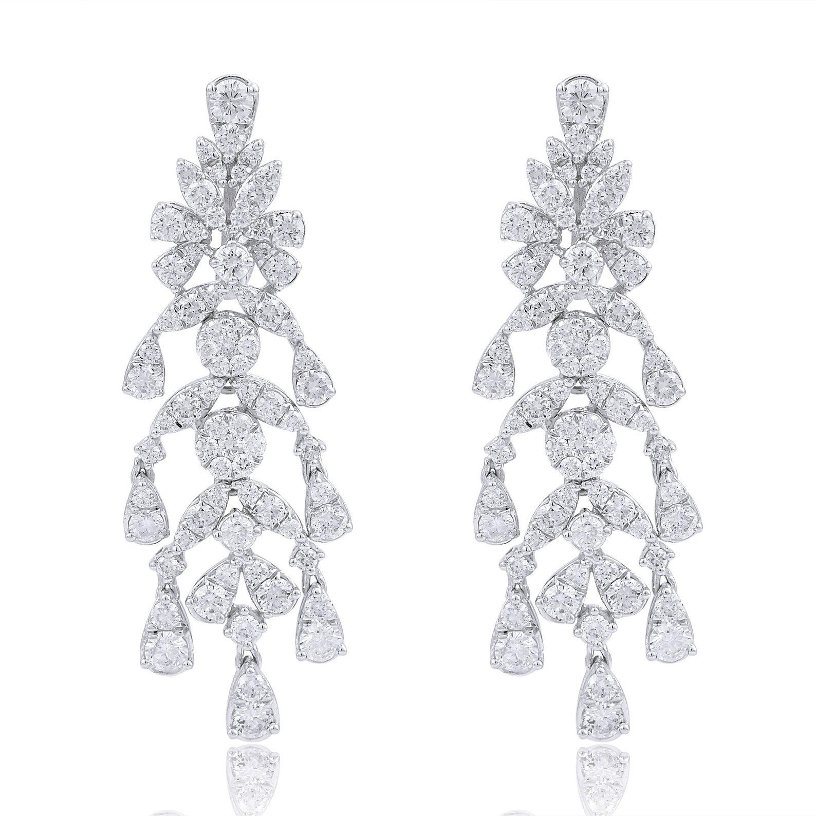 Mixed Cut 5.50 Carat Diamond 14 Karat White Gold Chandelier Earrings For Sale
