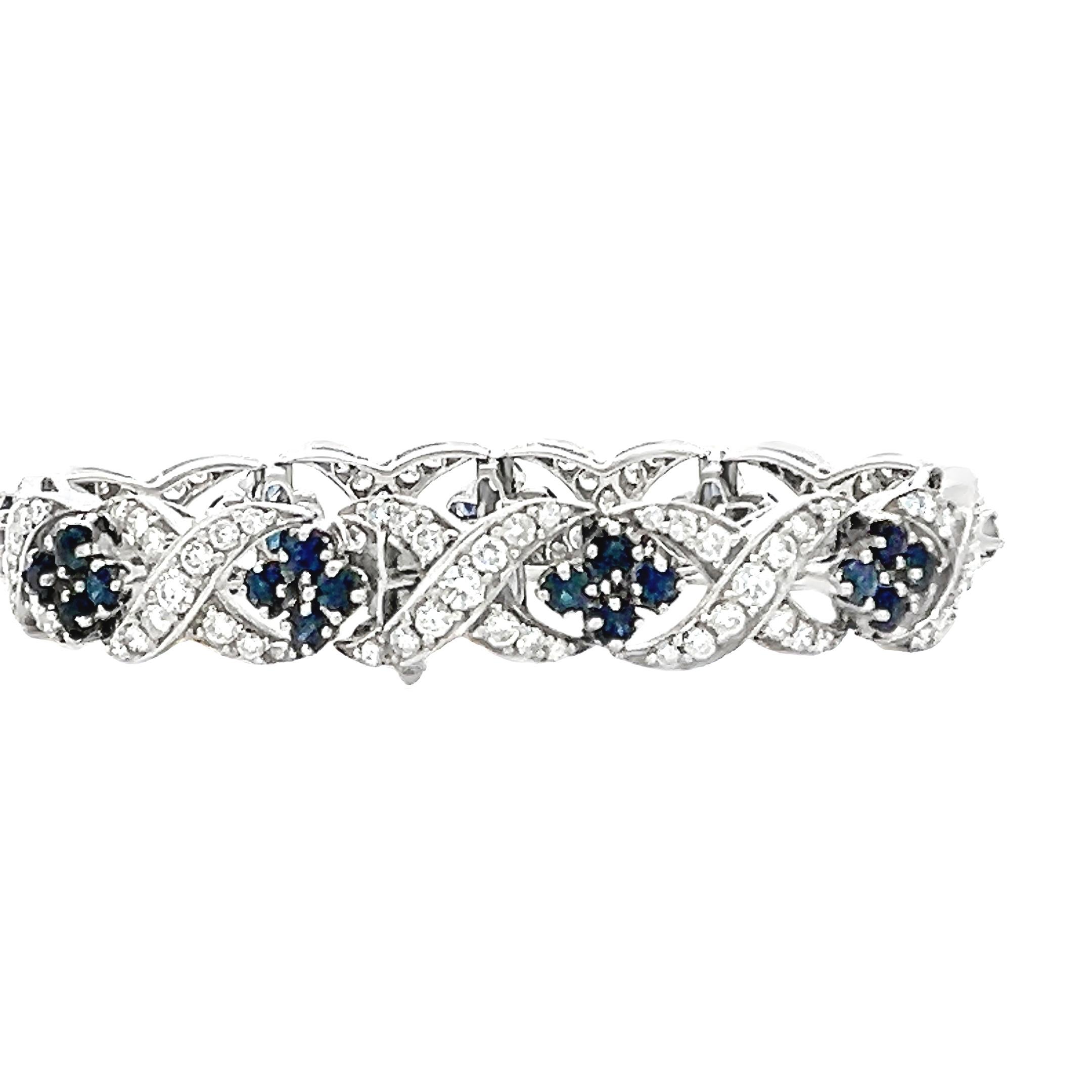 Bracelet à maillons rétro en diamant et saphir de 5,50 carats en vente 4