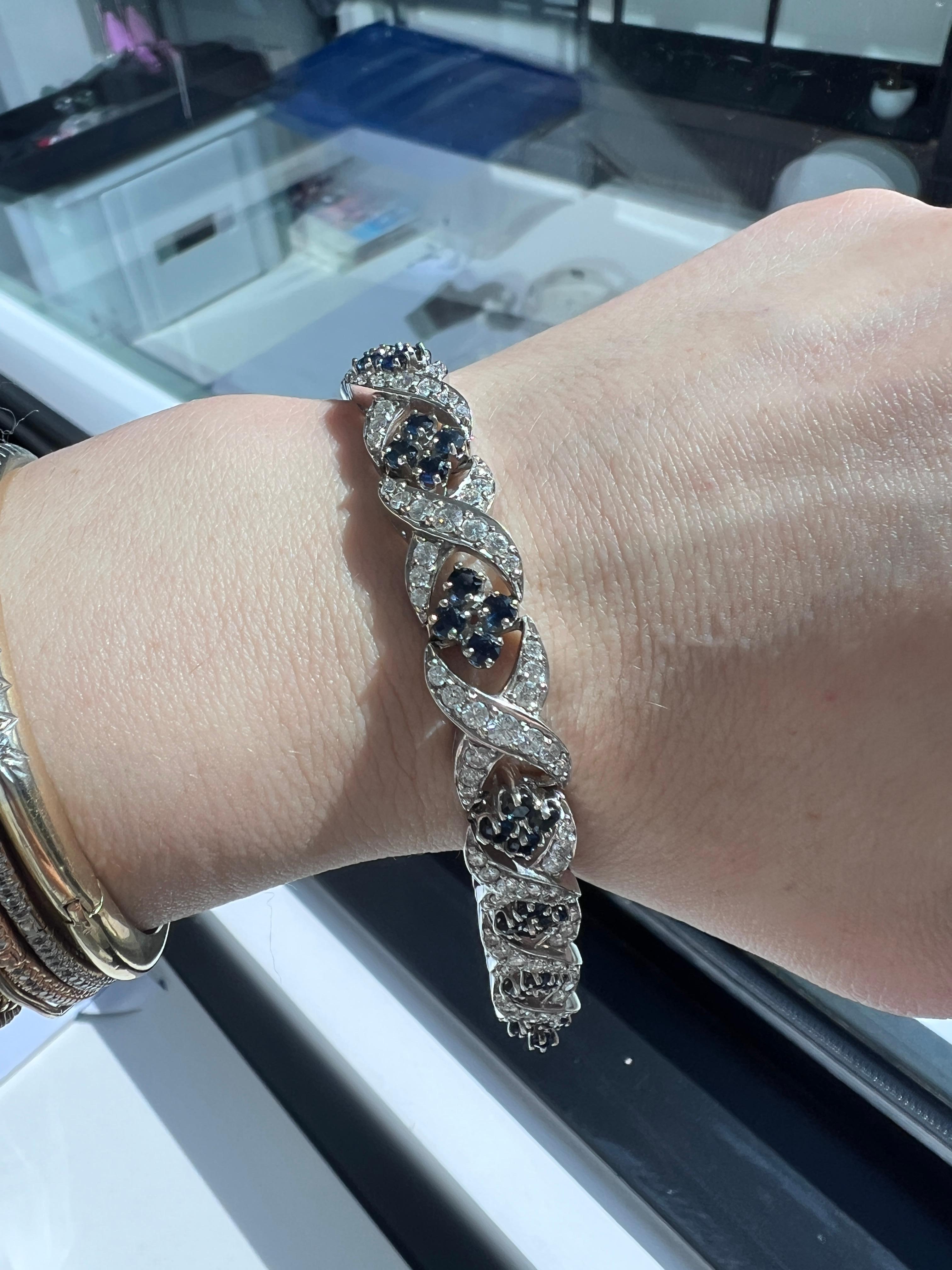 Bracelet à maillons rétro en diamant et saphir de 5,50 carats Excellent état - En vente à Beverly Hills, CA