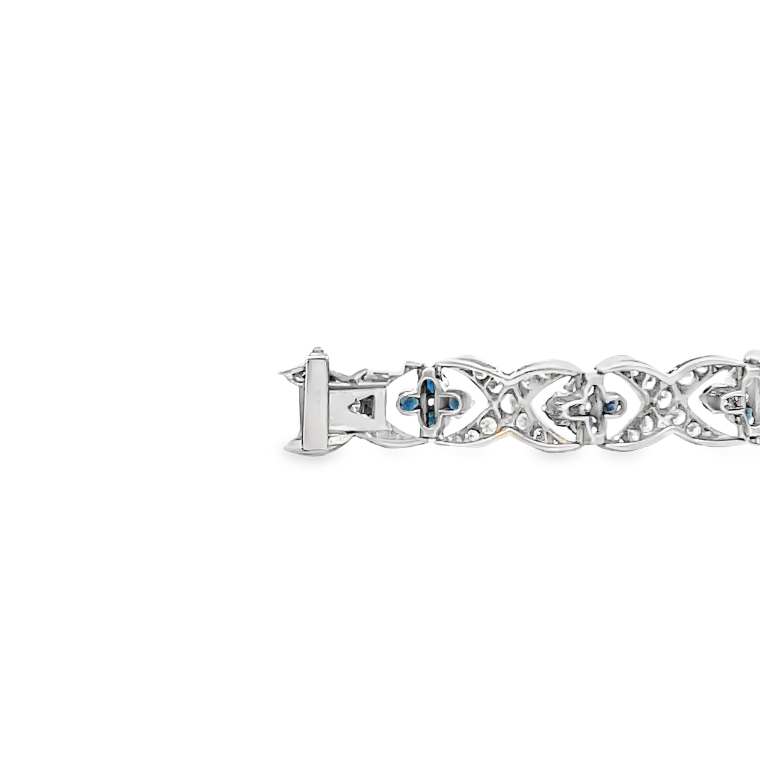 Bracelet à maillons rétro en diamant et saphir de 5,50 carats en vente 1