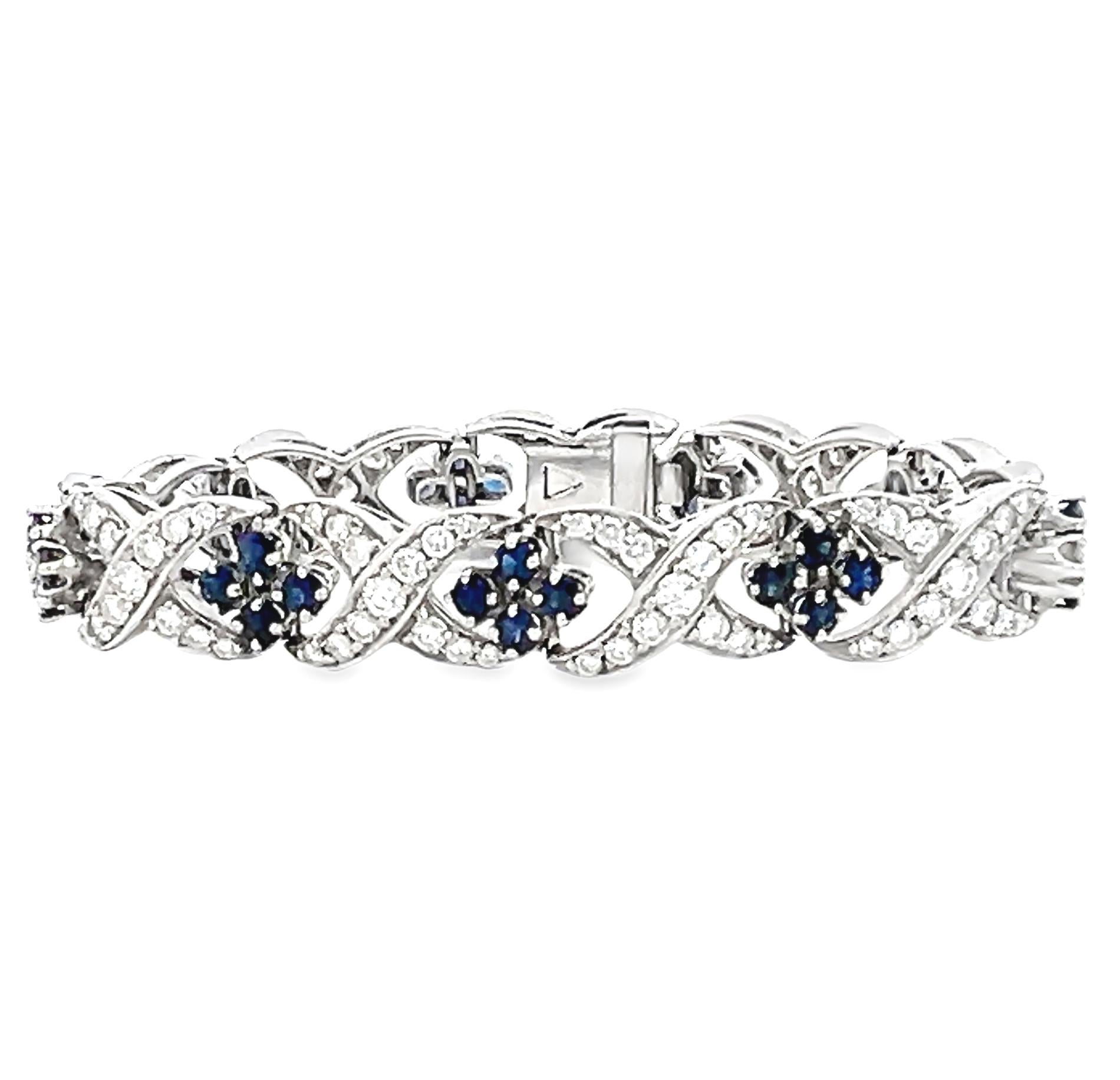 Bracelet à maillons rétro en diamant et saphir de 5,50 carats en vente 2