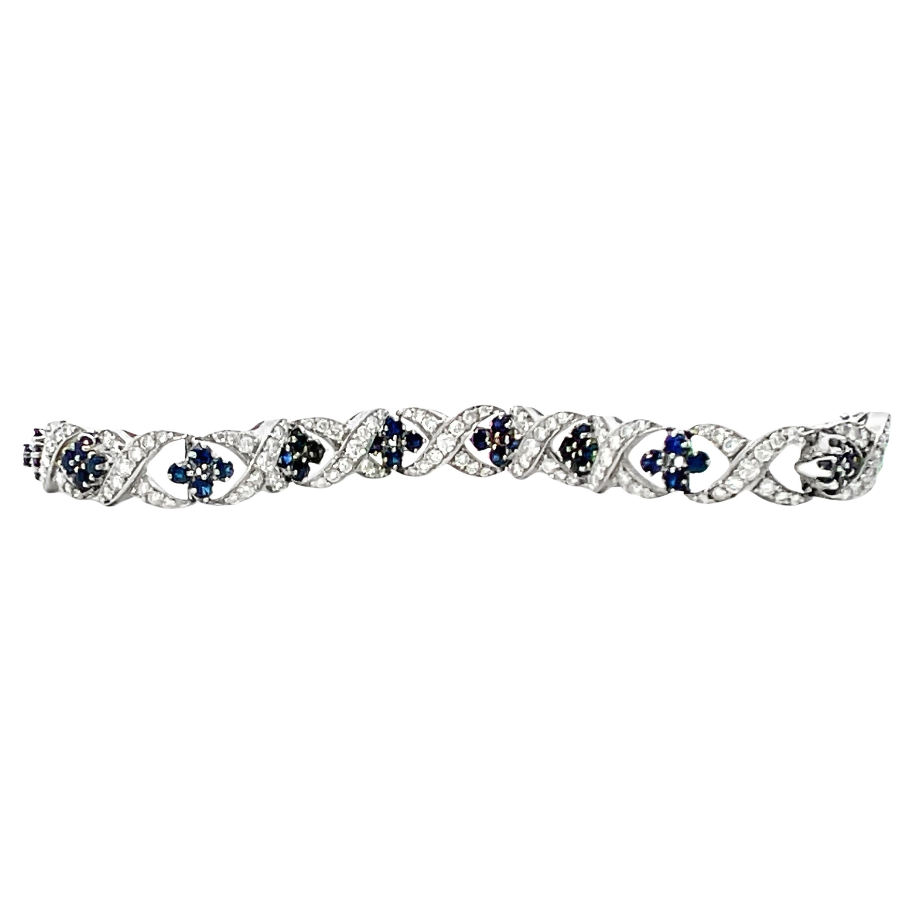 5.50 Carat Diamond and Sapphire Retro Link Bracelet